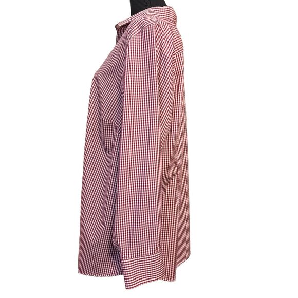 Lands End Top 20W Womens Button Up Shirt Red Check Non Iron Supima Office Career - Picture 3 of 8